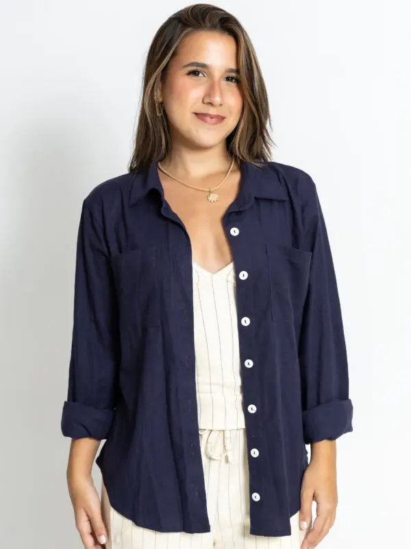 CAMISA LINHO ECOLÓGICO (AZUL MARINHO)